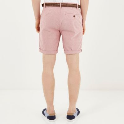 Red Oxford belted shorts